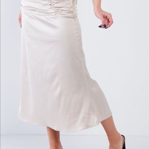 Satin Ruffle Waist Midi skirt